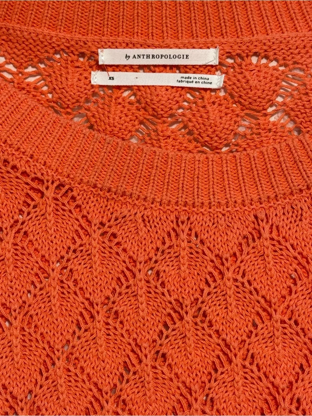 By Anthropologie Crochet Sweater top, Coral Orange, Size XS